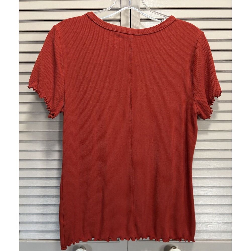 Time & Tru Burnt Orange Short Sleeve Top Ruffle Hem Round Size Small - Picture 4 of 5